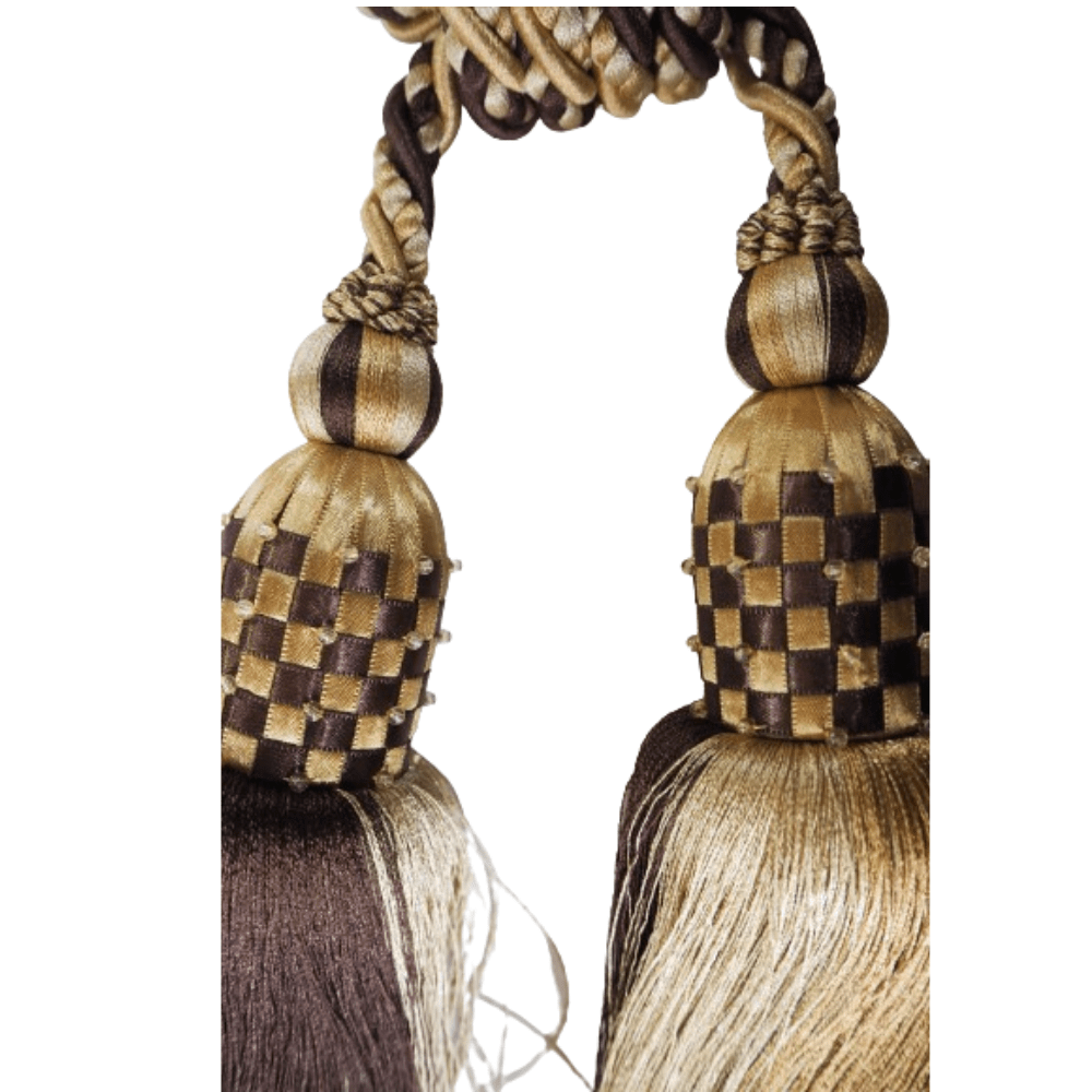 _Chocolate and Gold Luxury Double Tassel Tie Back - Clearance Fabric Shop