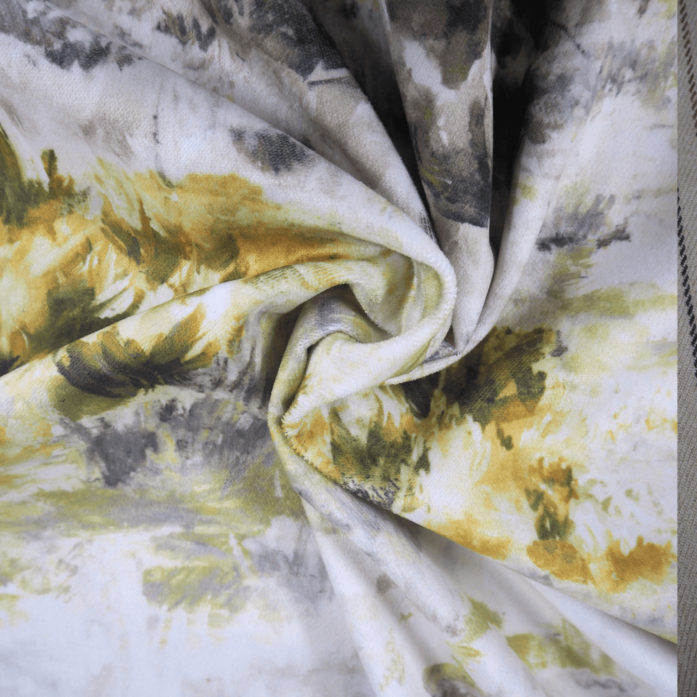 Clarke and Clarke Fiore Charcoal/Chartreuse Curtain Fabric. - Clearance Fabric Shop