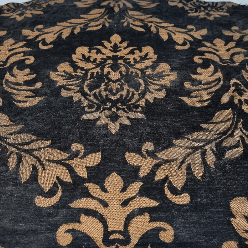 Luxury Black Chenille and Bronze metallic damask Curtain and Upholstery Fabric. - Clearance Fabric Shop
