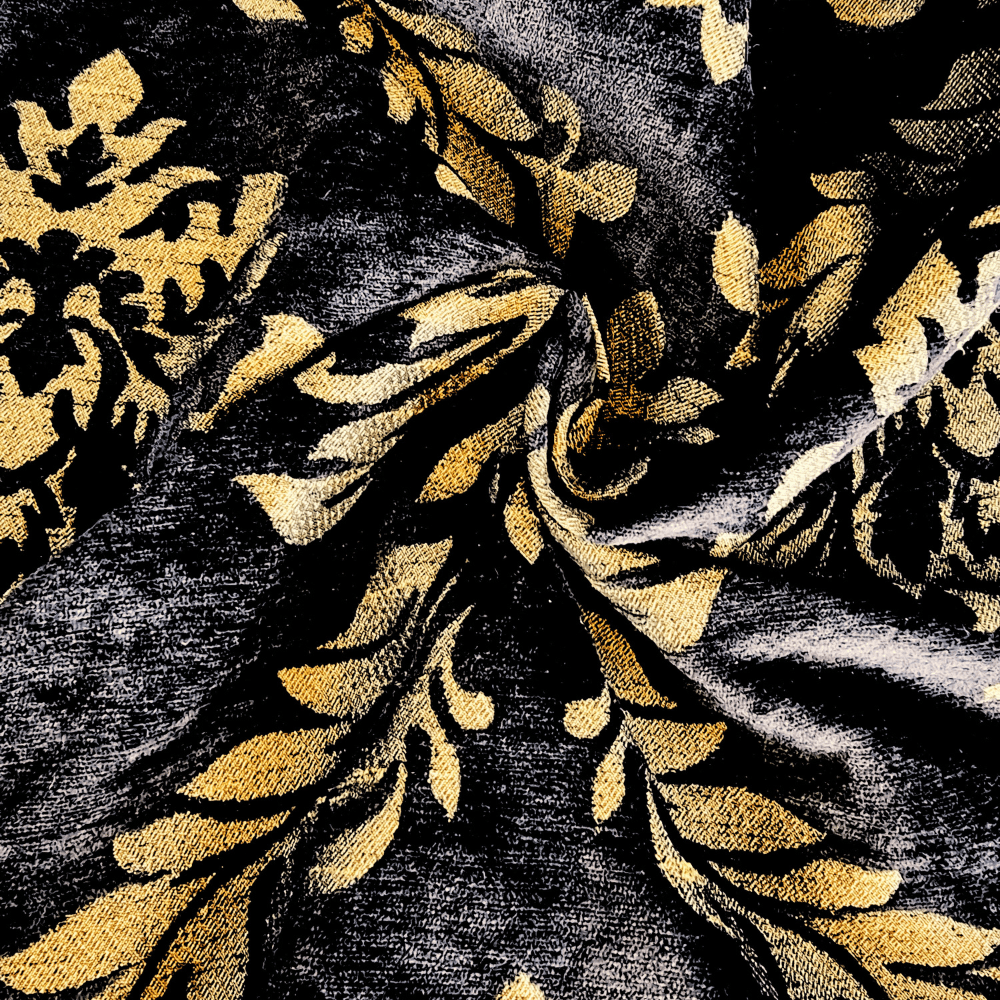 Luxury Black Chenille and Bronze metallic damask Curtain and Upholstery Fabric. - Clearance Fabric Shop