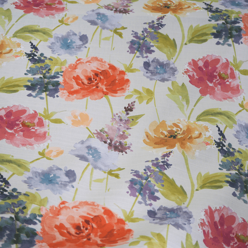 Painterly printed peony design furnishing fabric. - Clearance Fabric Shop