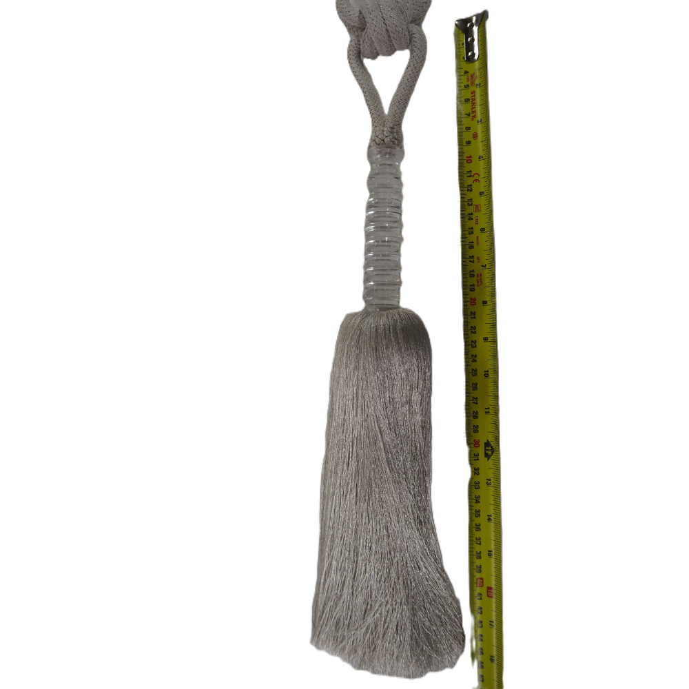 _Pearl and Silver Luxury Tassel Tie Back with ribbed collar - Clearance Fabric Shop