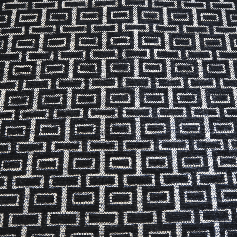Plush pile indent velvet chenille - Black and Grey geometric fabric. - Clearance Fabric Shop