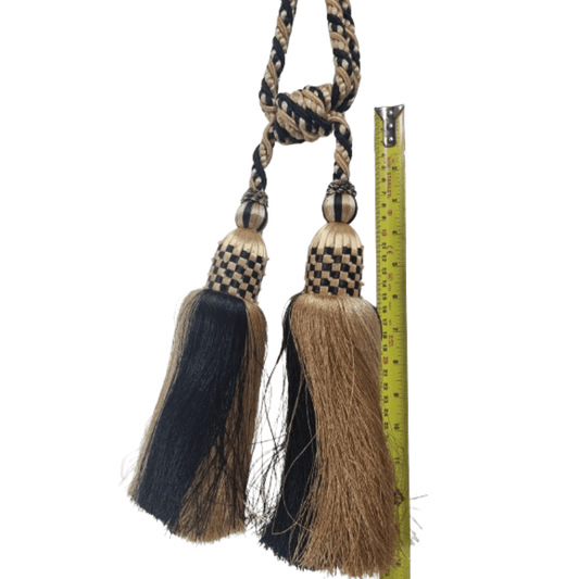 _Black and Gold Double Tassel Tie Back. - Clearance Fabric Shop