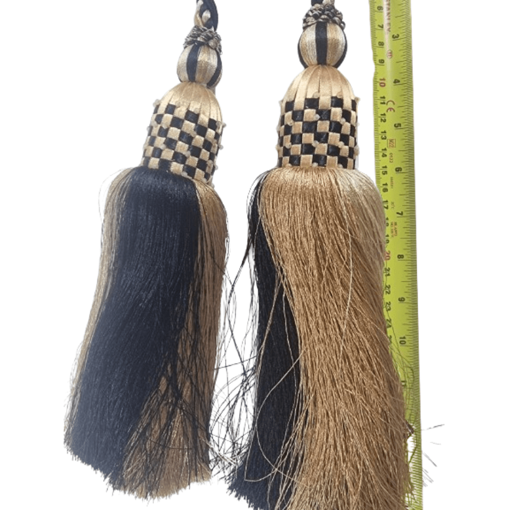 _Black and Gold Double Tassel Tie Back. - Clearance Fabric Shop