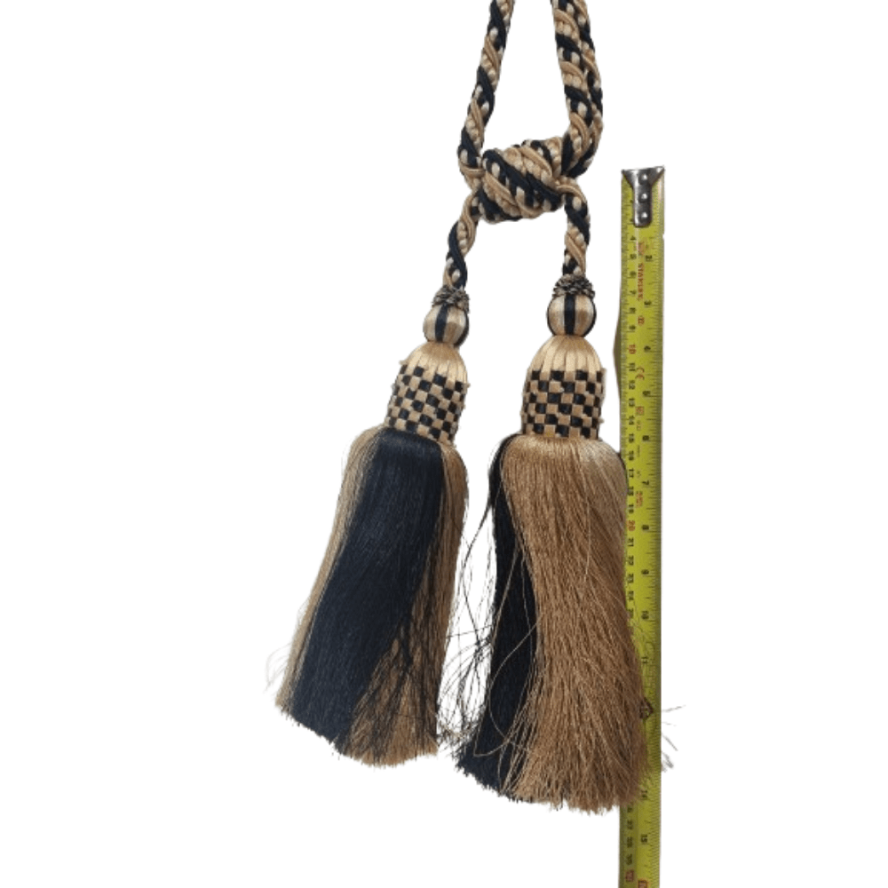 _Black and Gold Double Tassel Tie Back. - Clearance Fabric Shop