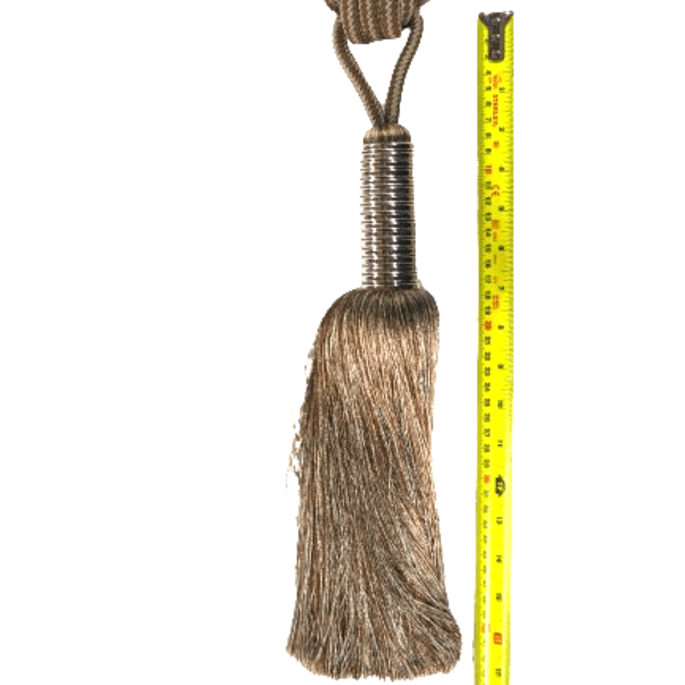 _Brown and Grey Luxury Tassel Tie Back with metal collar - Clearance Fabric Shop