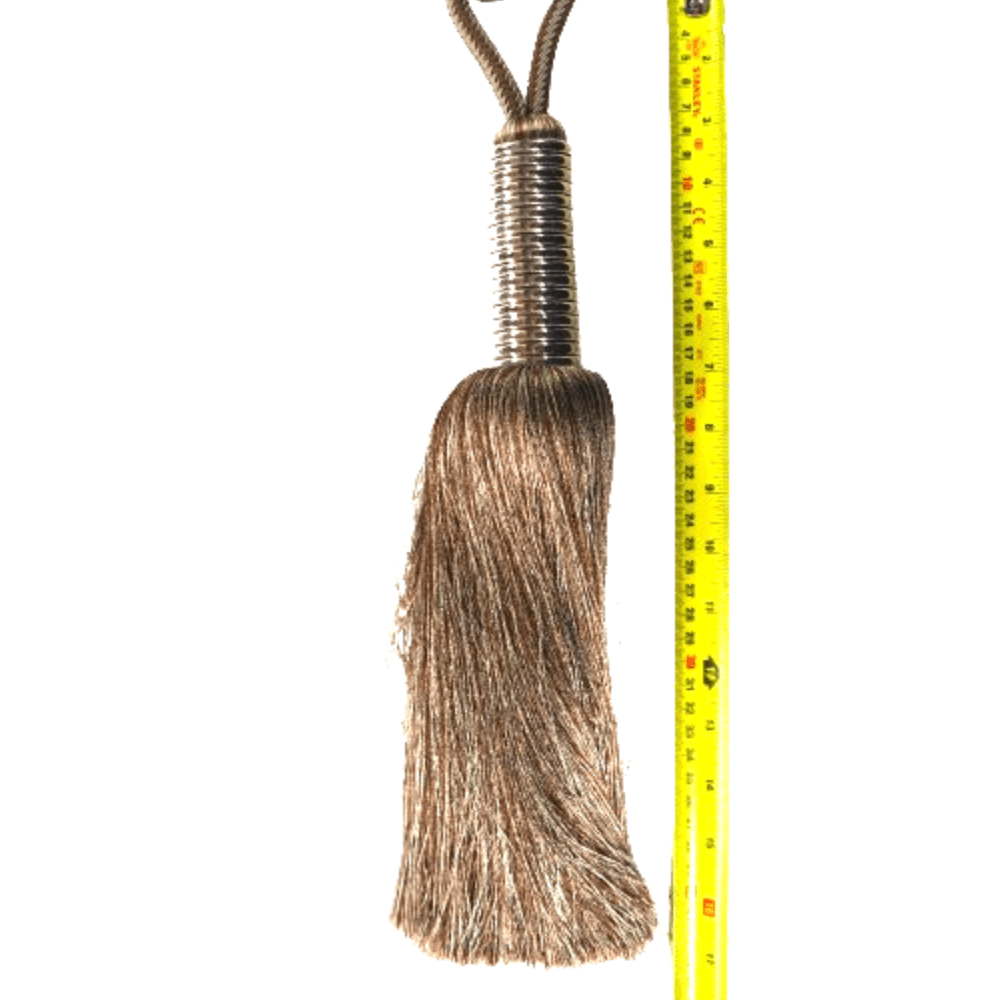 _Brown and Grey Luxury Tassel Tie Back with metal collar - Clearance Fabric Shop