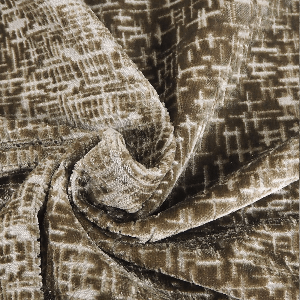 Brown /Cream Sculpted Velvet Upholstery and Curtain Fabric. - Clearance Fabric Shop