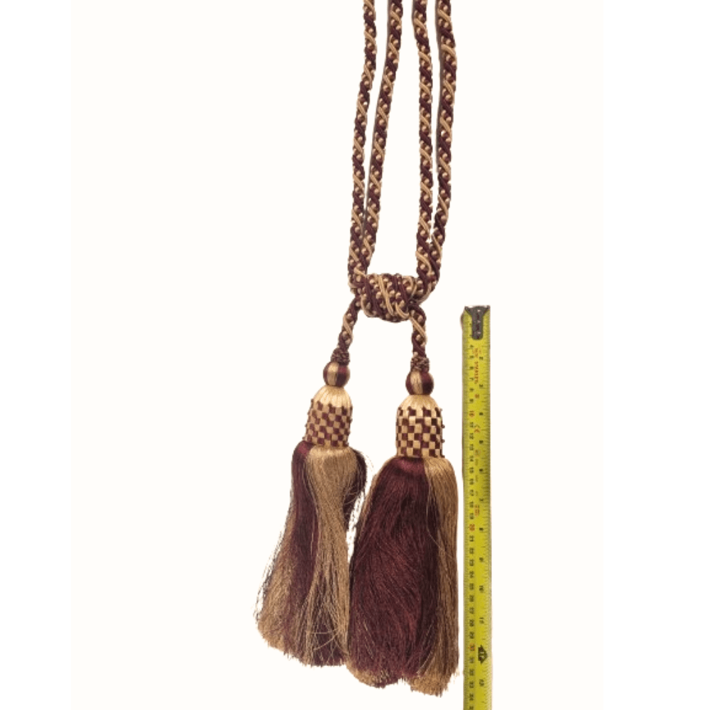 _Burgundy and Gold Double Tassel Tie Back - Clearance Fabric Shop