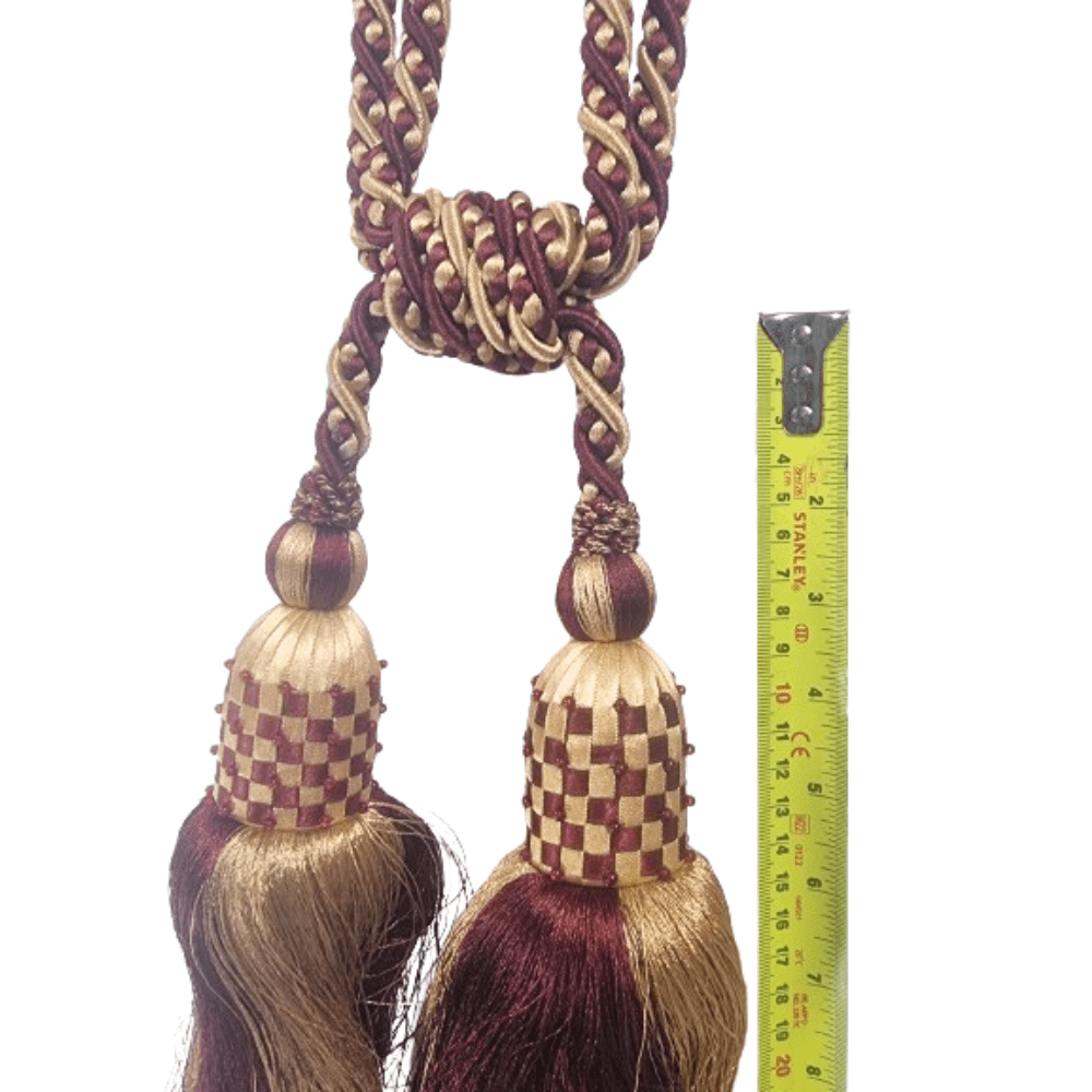 _Burgundy and Gold Double Tassel Tie Back - Clearance Fabric Shop