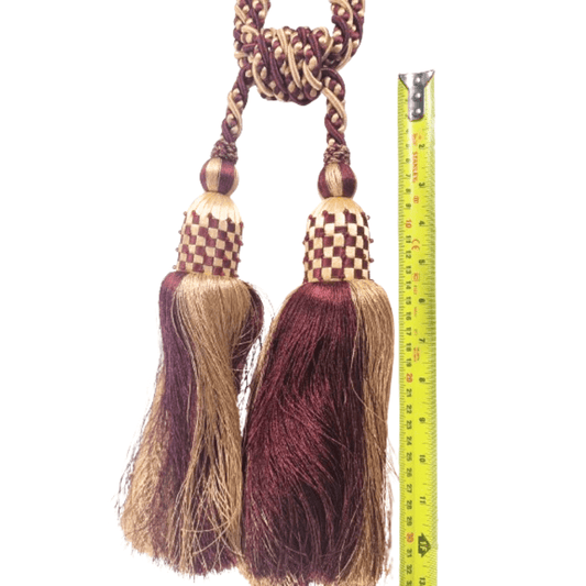 _Burgundy and Gold Double Tassel Tie Back - Clearance Fabric Shop