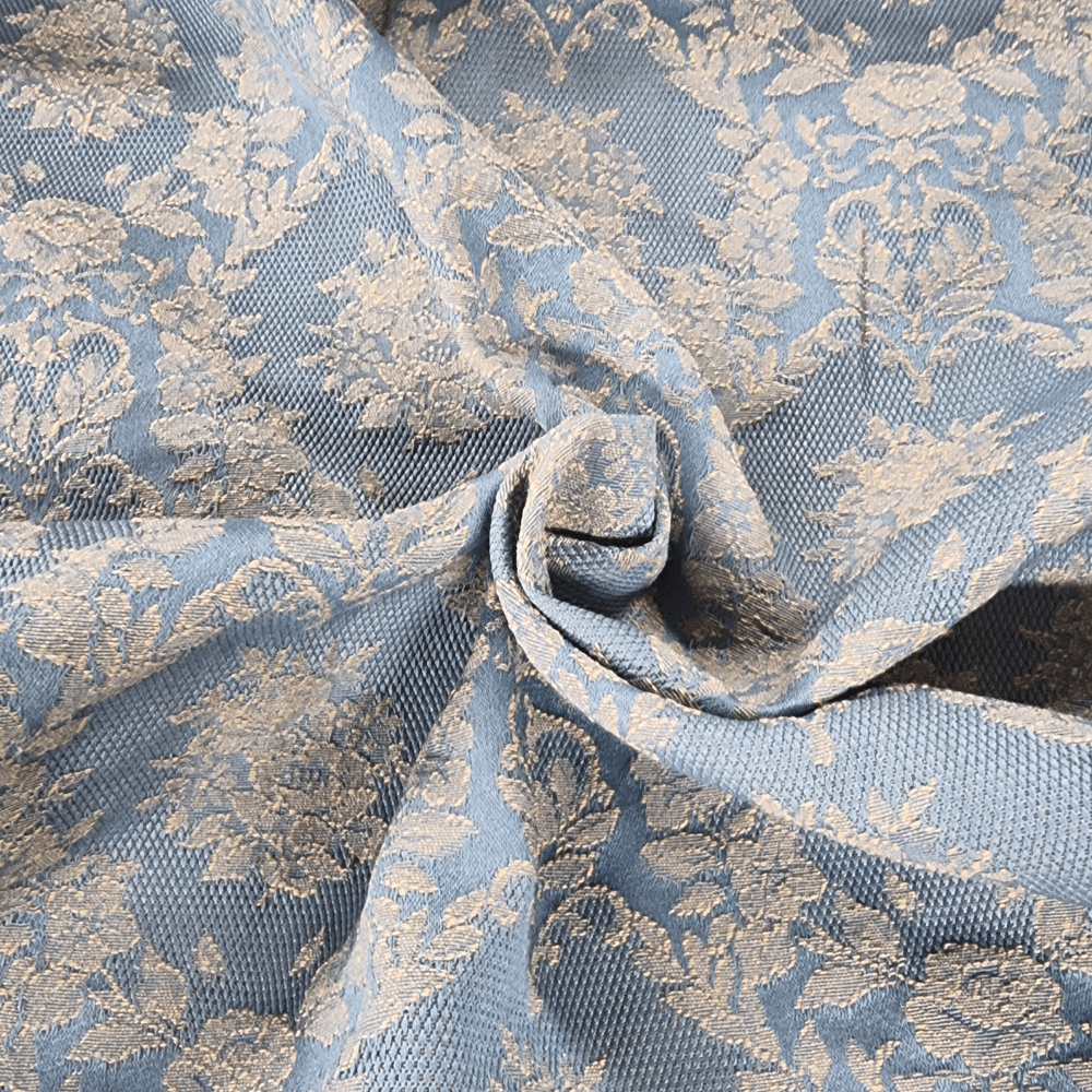 China Blue and oatmeal vintage style furnishing fabric - Clearance Fabric Shop