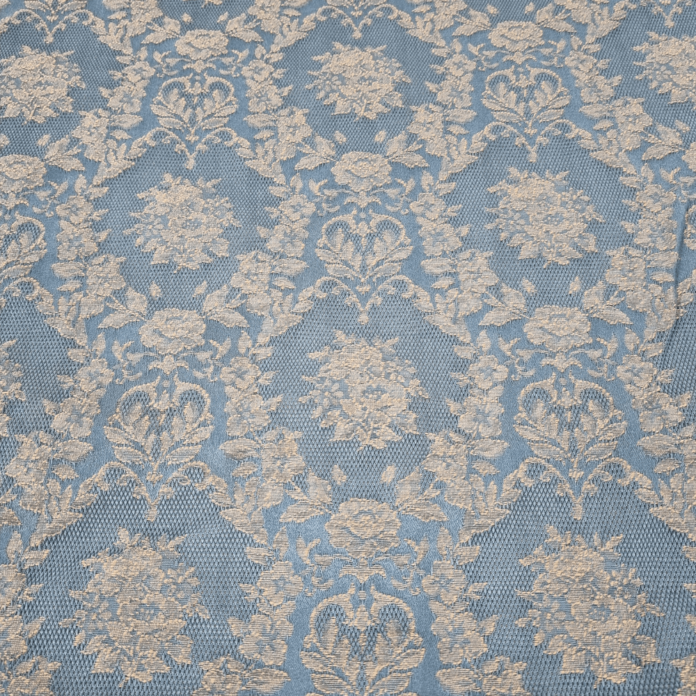 China Blue and oatmeal vintage style furnishing fabric - Clearance Fabric Shop