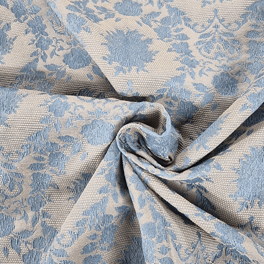 China Blue and oatmeal vintage style furnishing fabric - Clearance Fabric Shop