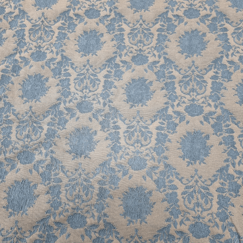 China Blue and oatmeal vintage style furnishing fabric - Clearance Fabric Shop