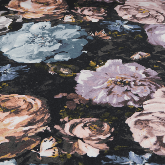 Clarke and Clarke Floretta Blush/Charcoal Curtain Fabric. - Clearance Fabric Shop