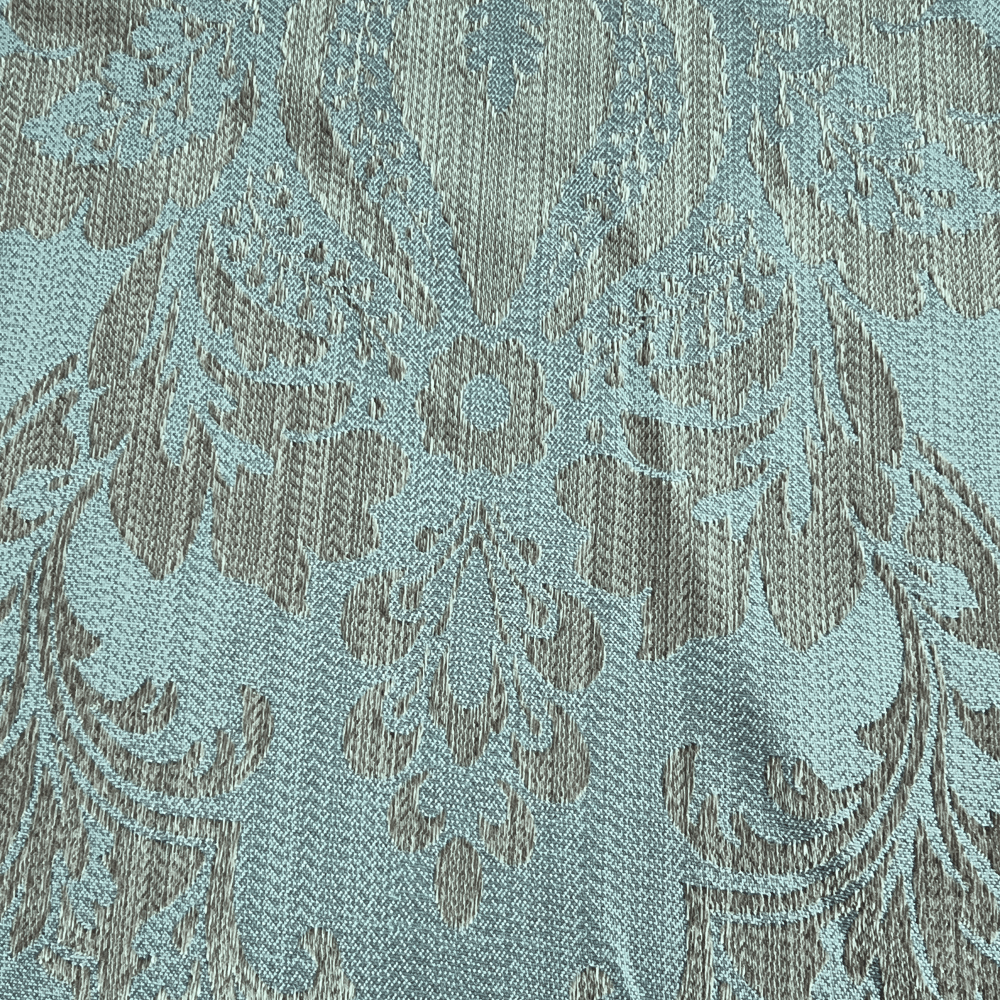 Classic damask in blue and metallic bronze Curtain Fabric. - Clearance Fabric Shop