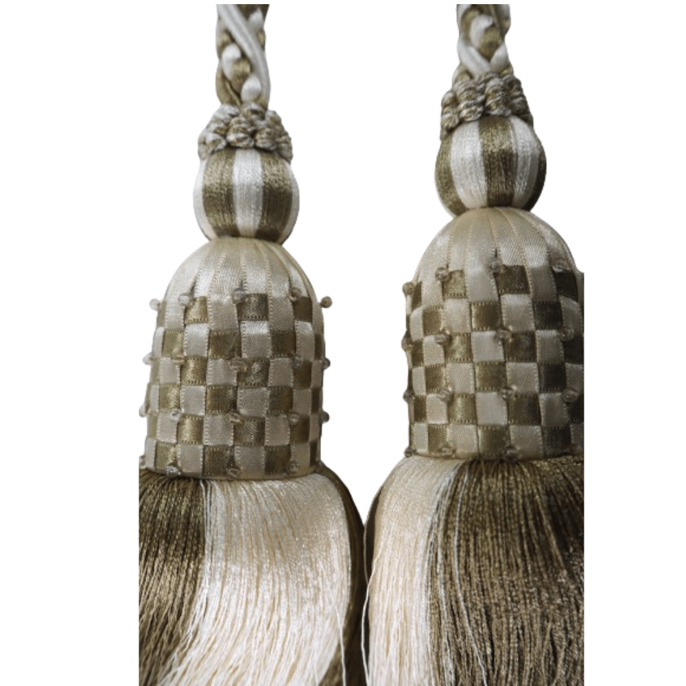 _Cream and Bronze Luxury Double Tassel Tie Back - Clearance Fabric Shop