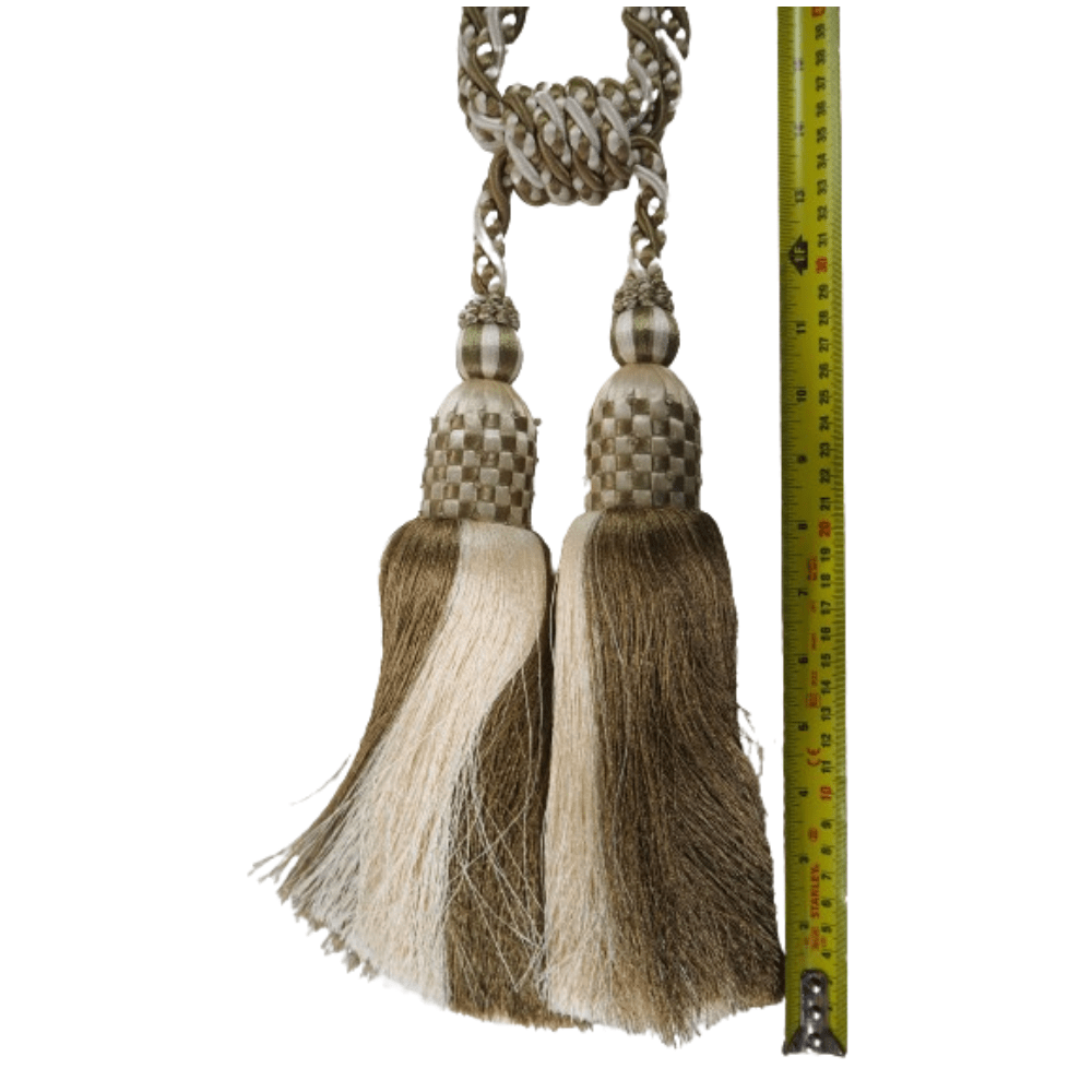 _Cream and Bronze Luxury Double Tassel Tie Back - Clearance Fabric Shop