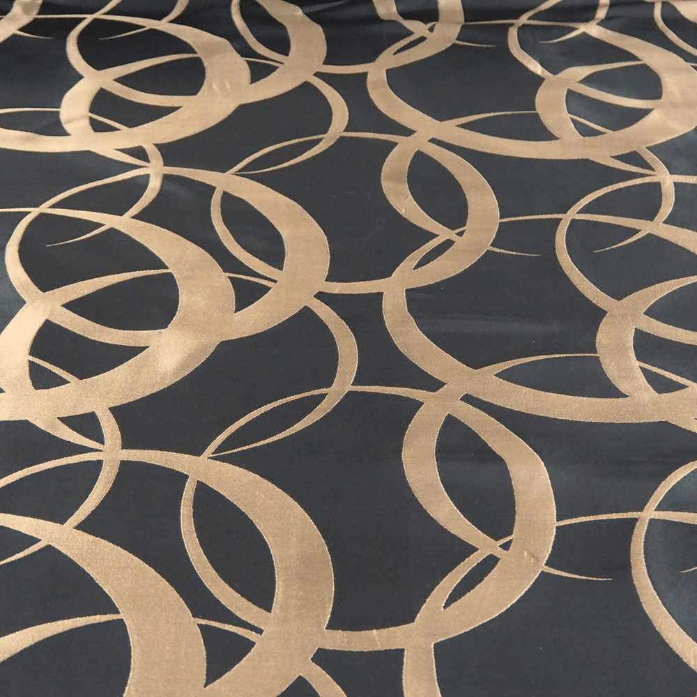 Dramatic Black and Bronze circle design Curtain Fabric. - Clearance Fabric Shop