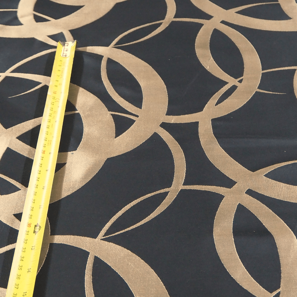 Dramatic Black and Bronze circle design Curtain Fabric. - Clearance Fabric Shop