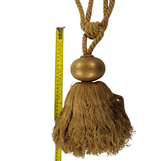 _Gold Wood Tan Tassel Rustic Statement Tassel Tie Back - Clearance Fabric Shop