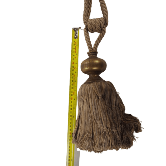 _Gold Wood Taupe tassel Rustic Statement Tassel Tie Back - Clearance Fabric Shop