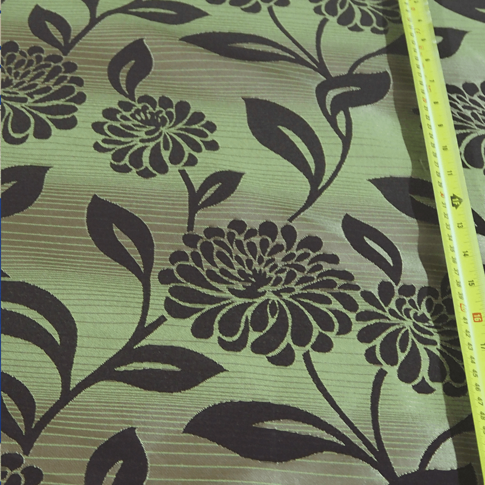 Green and Brown Jacquard Curtain Fabric. - Clearance Fabric Shop