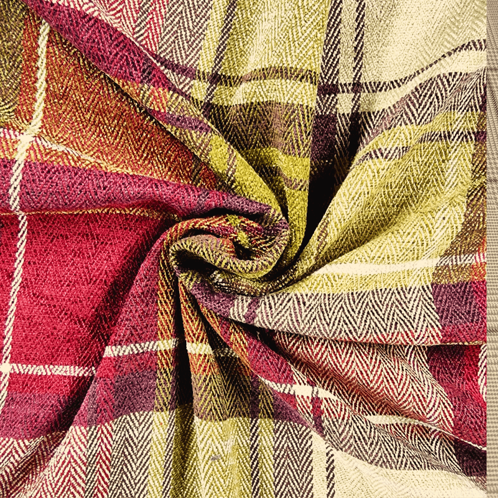 Hallis Hudson Argyle Claret Check Curtain Fabric - Clearance Fabric Shop