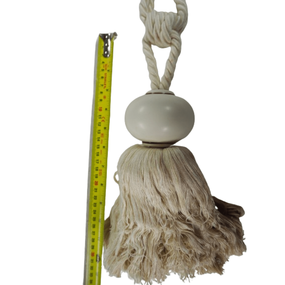 _Ivory Wood Rustic Statement Tassel Tie Back - Clearance Fabric Shop