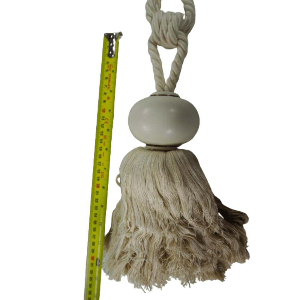 _Ivory Wood Rustic Statement Tassel Tie Back - Clearance Fabric Shop