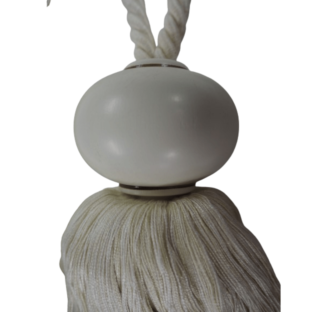 _Ivory Wood Rustic Statement Tassel Tie Back - Clearance Fabric Shop