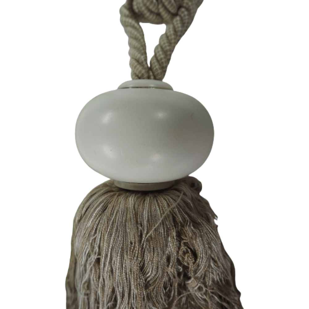 _Ivory Wood Taupe Tassel Rustic Statement Tassel Tie Back - Clearance Fabric Shop