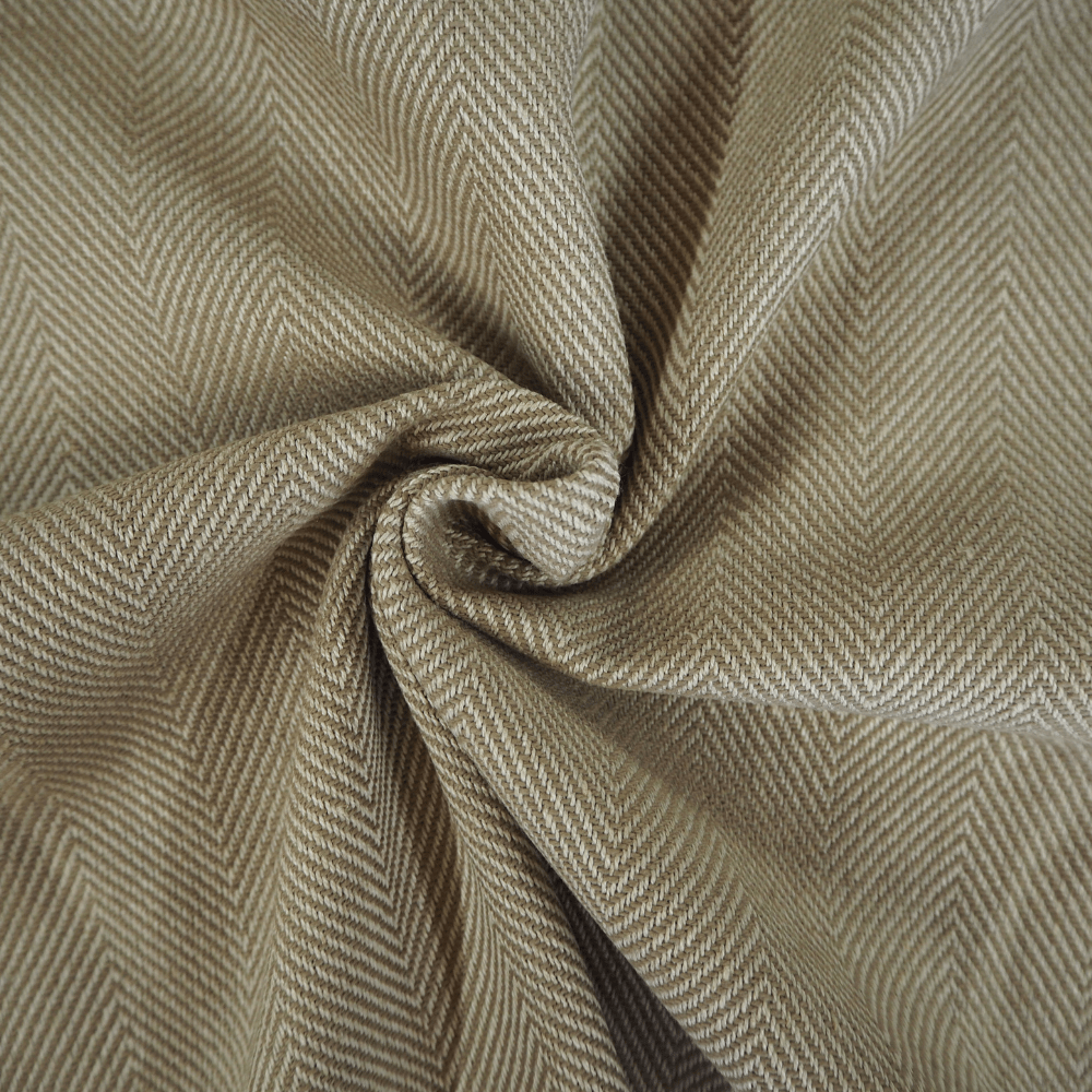 Olive and cream herringbone Curtain Fabric. - Clearance Fabric Shop