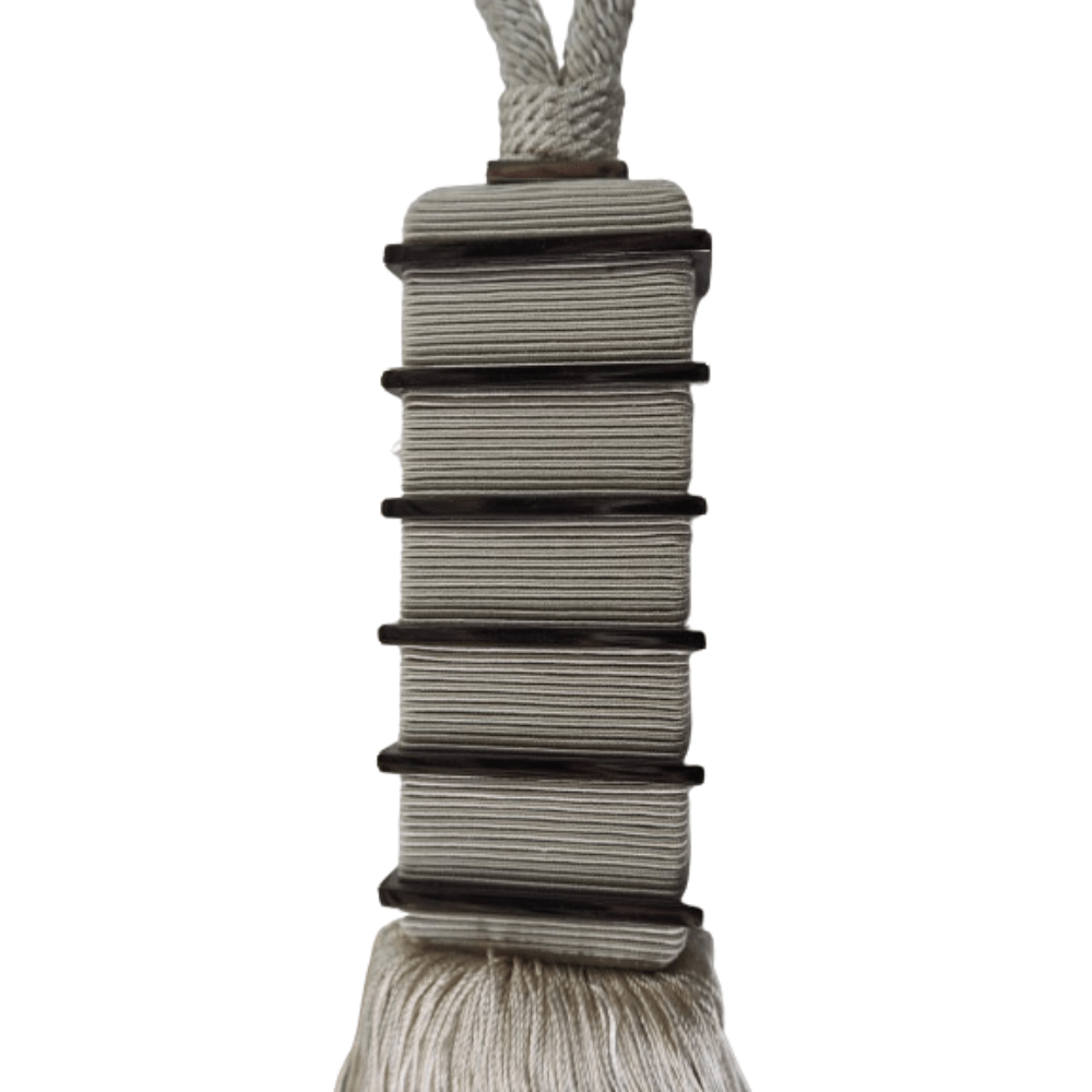 _Oyster and Silver Luxury Tassel Tie Back,with ribbed collar - Clearance Fabric Shop