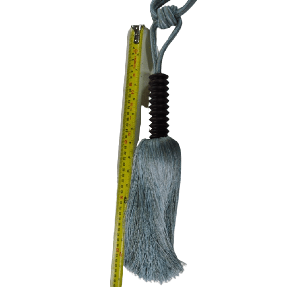 _Pale Blue and Grey Luxury Tassel Tie Back with wood collar - Clearance Fabric Shop
