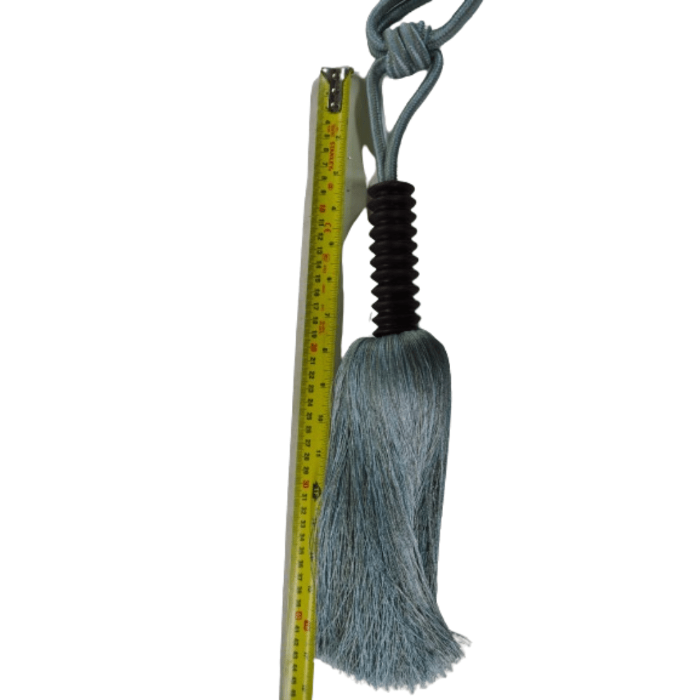 _Pale Blue and Grey Luxury Tassel Tie Back with wood collar - Clearance Fabric Shop