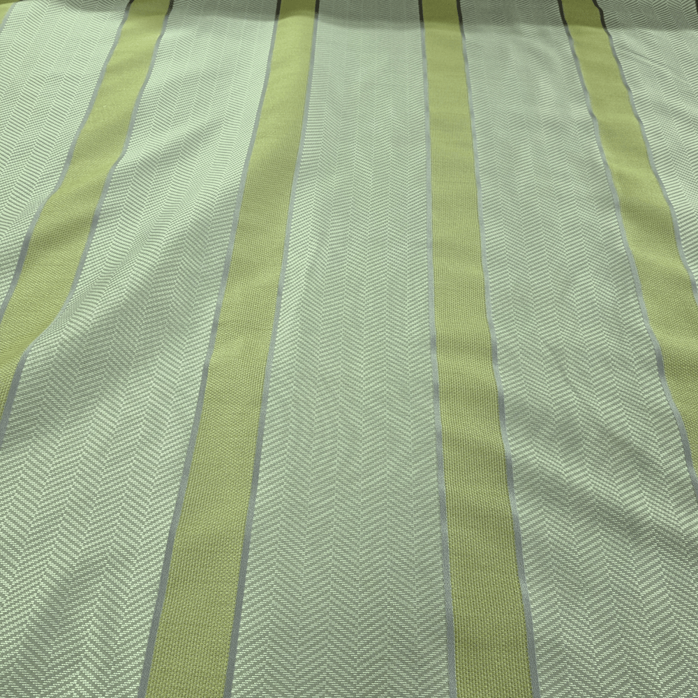 Panaz Columbus Green and Grey Herringbone and Stripe Curtain Fabric - Clearance Fabric Shop