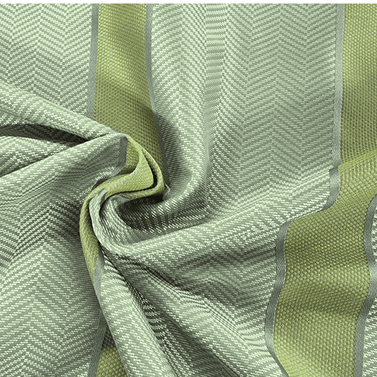 Panaz Columbus Green and Grey Herringbone and Stripe Curtain Fabric - Clearance Fabric Shop