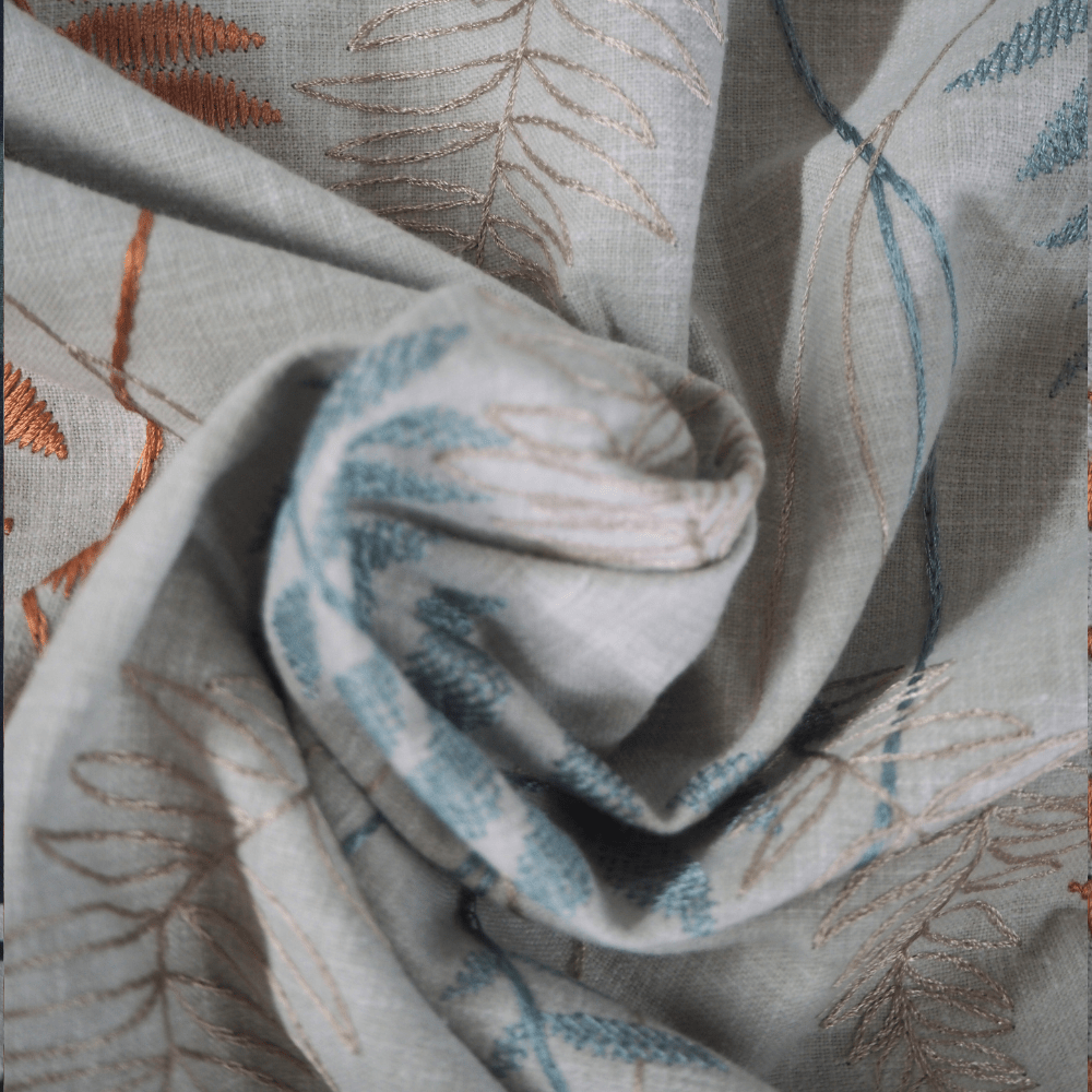 Prestigious embroidered fern design curtain fabric. - Clearance Fabric Shop