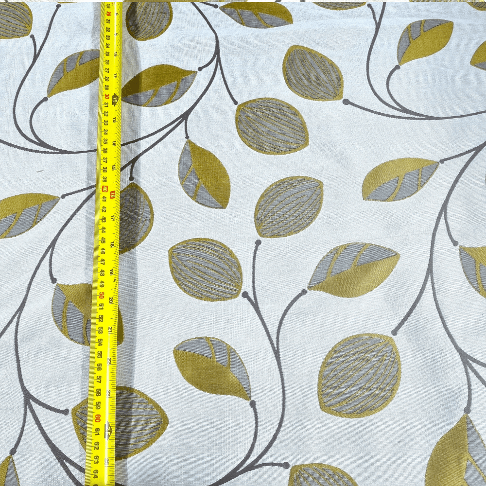 Severwi White with Chartreuse leaf design Curtain and Upholstery Fabric. - Clearance Fabric Shop