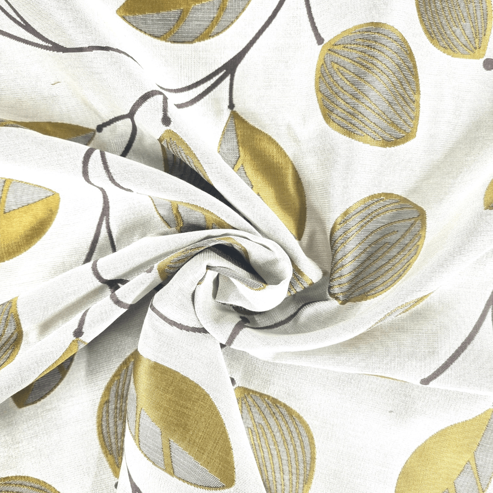 Severwi White with Chartreuse leaf design Curtain and Upholstery Fabric. - Clearance Fabric Shop