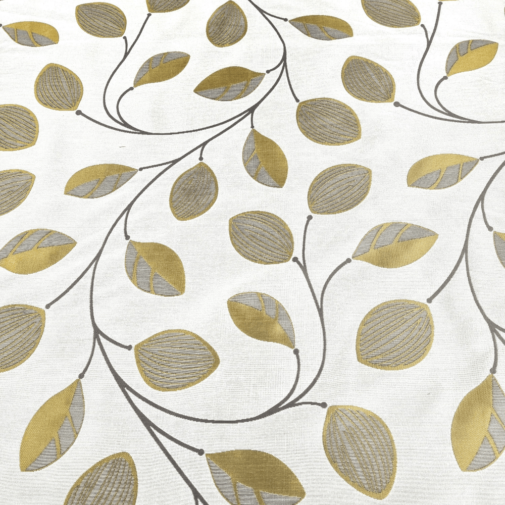 Severwi White with Chartreuse leaf design Curtain and Upholstery Fabric. - Clearance Fabric Shop