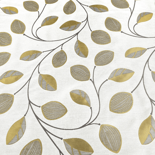 Severwi White with Chartreuse leaf design Curtain and Upholstery Fabric. - Clearance Fabric Shop