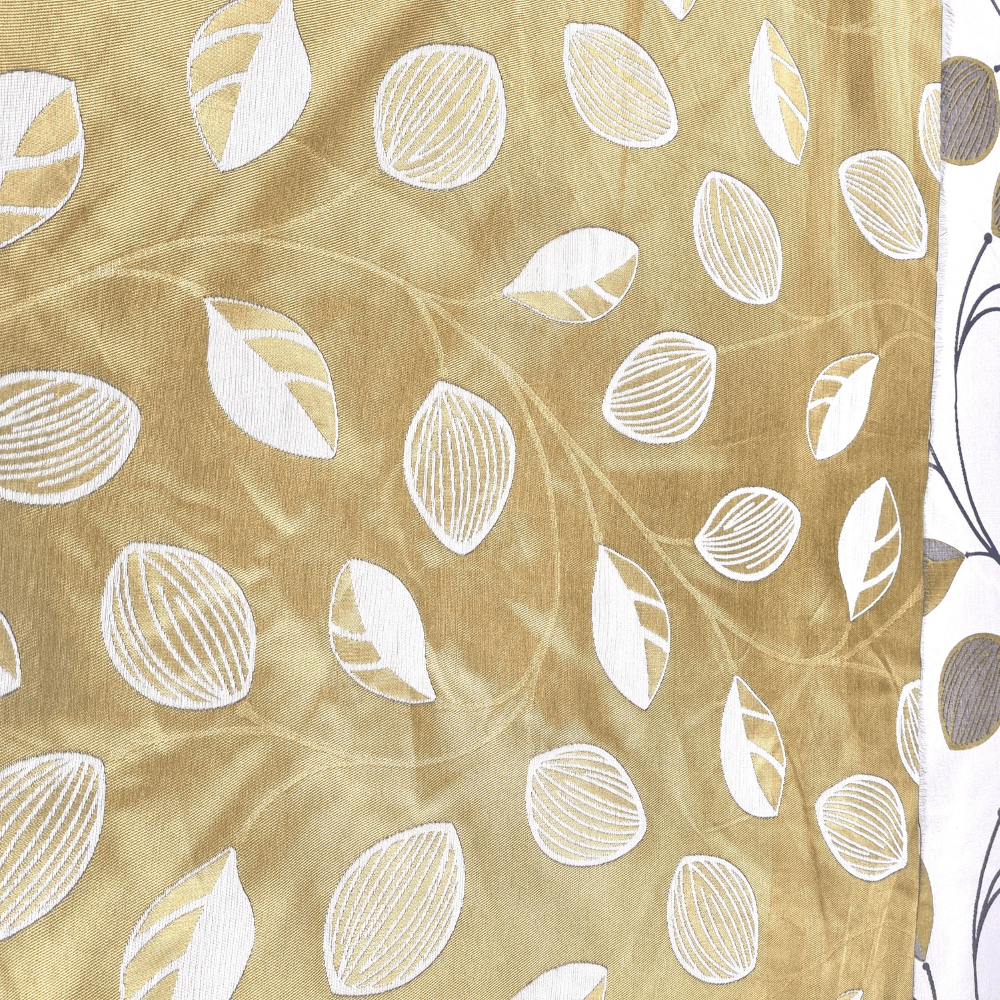 Severwi White with Chartreuse leaf design Curtain and Upholstery Fabric. - Clearance Fabric Shop