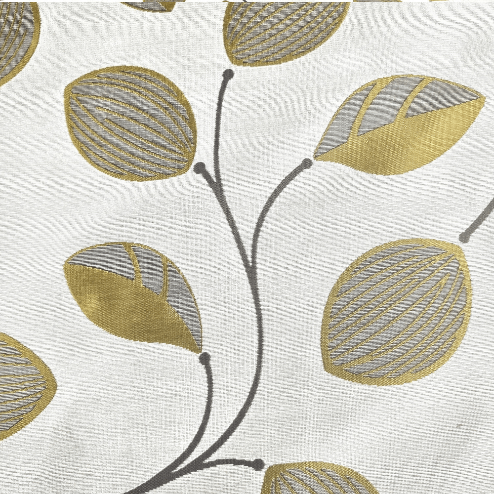 Severwi White with Chartreuse leaf design Curtain and Upholstery Fabric. - Clearance Fabric Shop