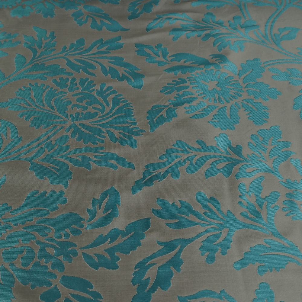 Steel Grey and Turquoise Damask type curtain fabric - Clearance Fabric Shop