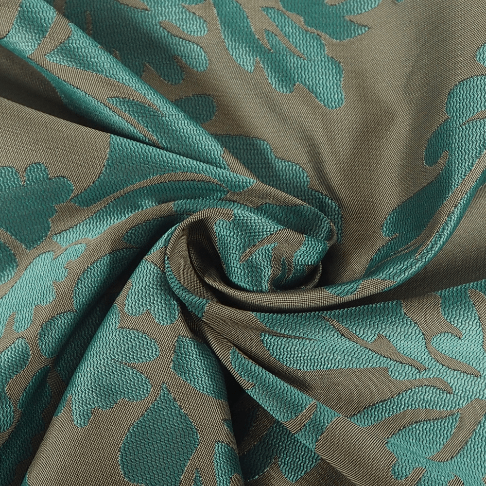 Steel Grey and Turquoise Damask type curtain fabric - Clearance Fabric Shop