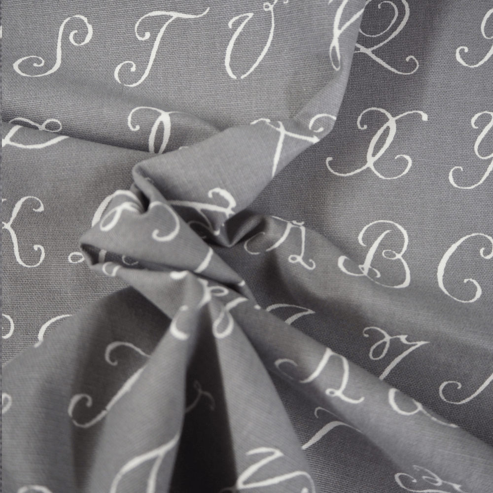 Studio G grey ABC Curtain and Upholstery Fabric. - Clearance Fabric Shop